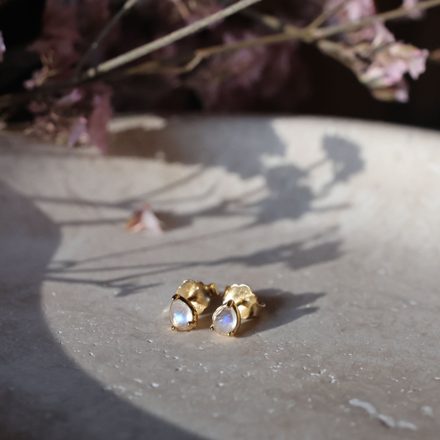 Pear Moonstone Studs