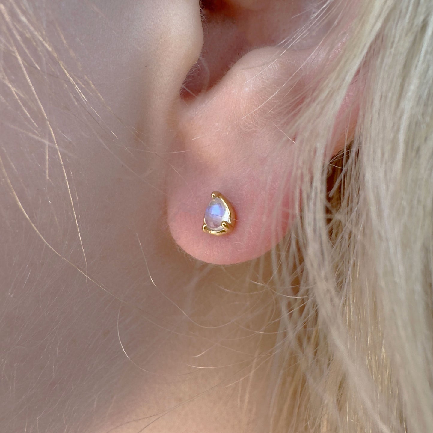 Pear Moonstone Studs - Gold