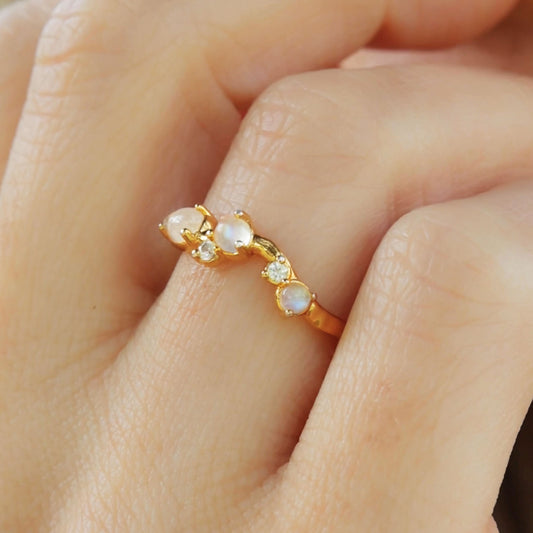 Organic Moonstone and White Sapphire Ring - Gold