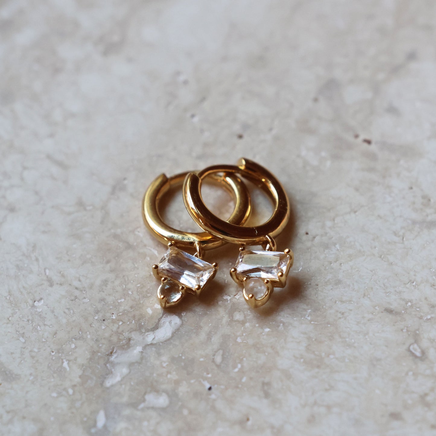 Hinge Moonstone and White Sapphire Huggies - Gold